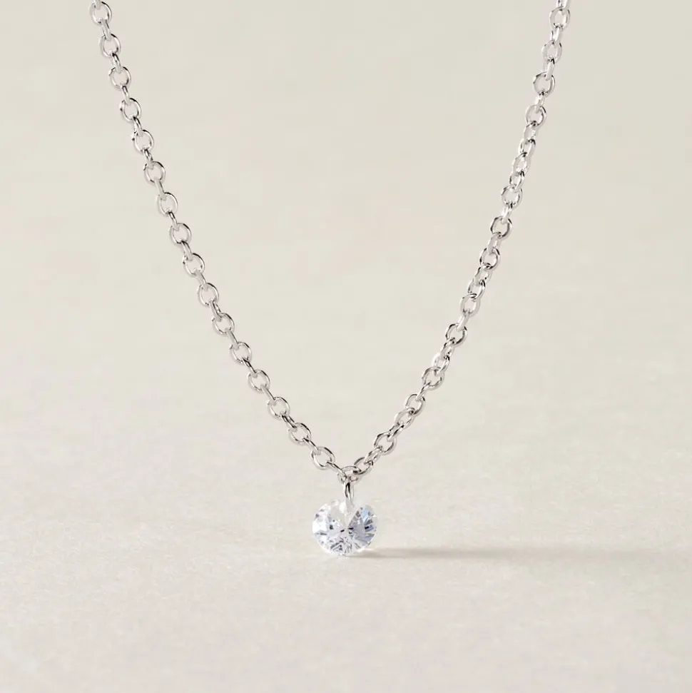 Collier Court Argent Blanc Constantin Oxyde De Zirconium