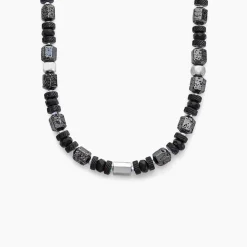 Collier Dark Pearl Acier Bicolore Pierre De Lave Hématite