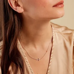 Collier Edline Or Jaune et Argent Blanc Oxyde De Zirconium