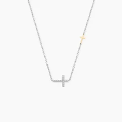 Collier Edline Or Jaune et Argent Blanc Oxyde De Zirconium