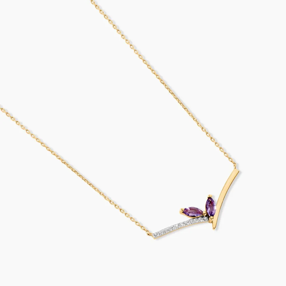 Marc Orian Colliers|Colliers Avec Pierres > Collier Florelys Or Jaune Améthyste Oxyde De Zirconium