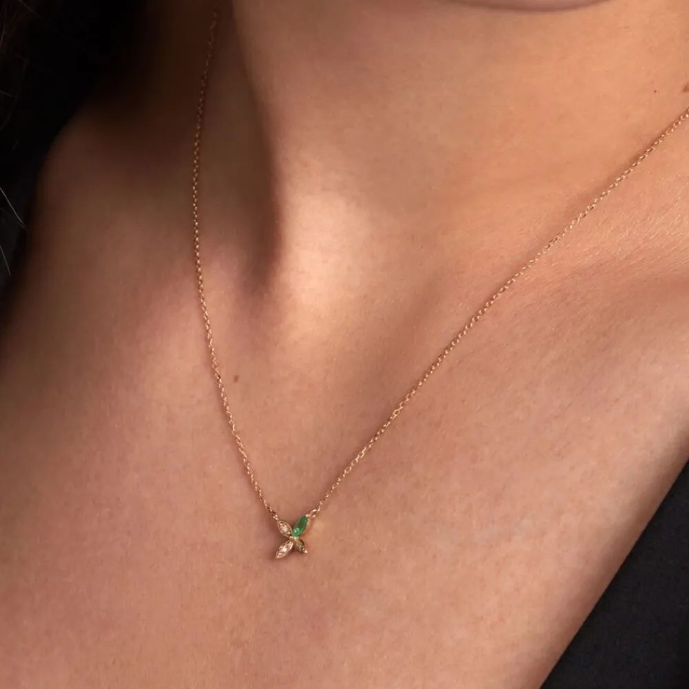 Marc Orian Colliers|Colliers Avec Pierres > Collier Flower Power Or Jaune Emeraude Diamant