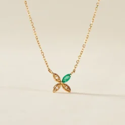 Marc Orian Colliers|Colliers Avec Pierres > Collier Flower Power Or Jaune Emeraude Diamant