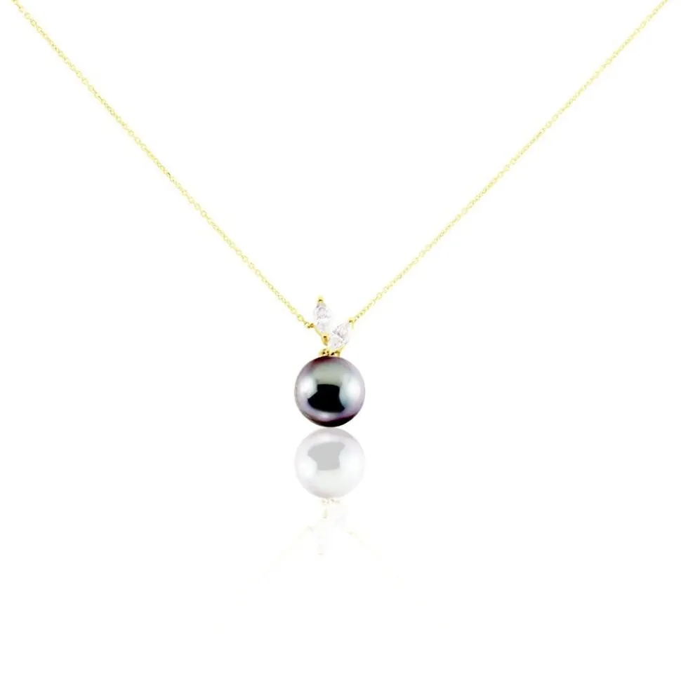 Collier Giuseppe Or Jaune Perle De Tahiti Oxyde Zirconium