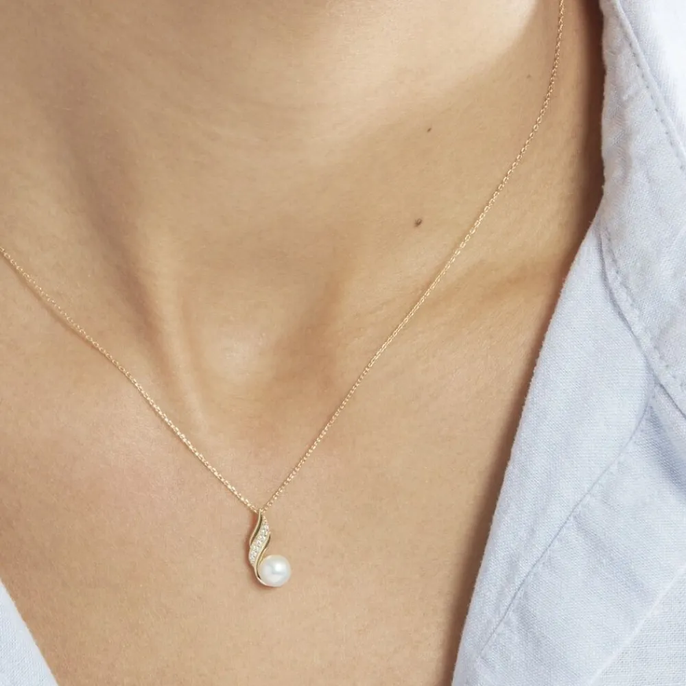 Marc Orian Colliers|Colliers Avec Pierres > Collier Leta Or Jaune Perle De Culture Et Oxyde De Zirconium