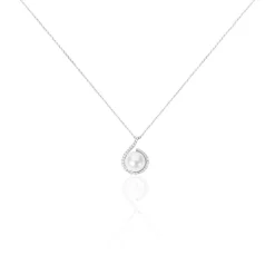 Collier Lucinda Or Blanc Perle De Culture Et Oxyde De Zirconium