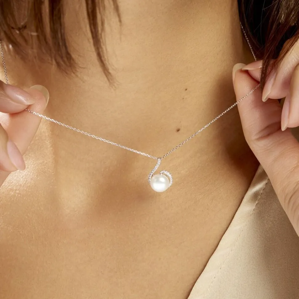 Collier Lucinda Or Blanc Perle De Culture Et Oxyde De Zirconium