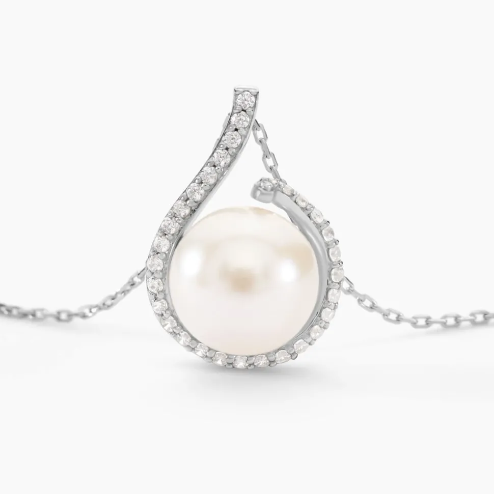 Collier Lucinda Or Blanc Perle De Culture Et Oxyde De Zirconium