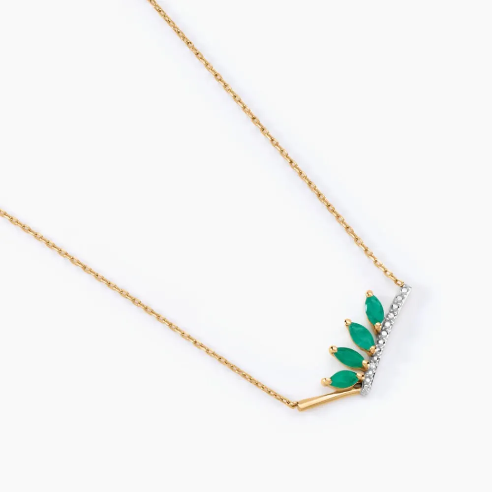 Marc Orian Colliers|Colliers Avec Pierres > Collier Navette Or Jaune Emeraude Diamant
