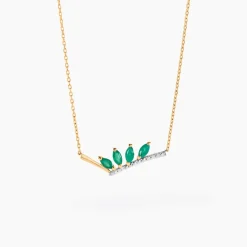 Marc Orian Colliers|Colliers Avec Pierres > Collier Navette Or Jaune Emeraude Diamant