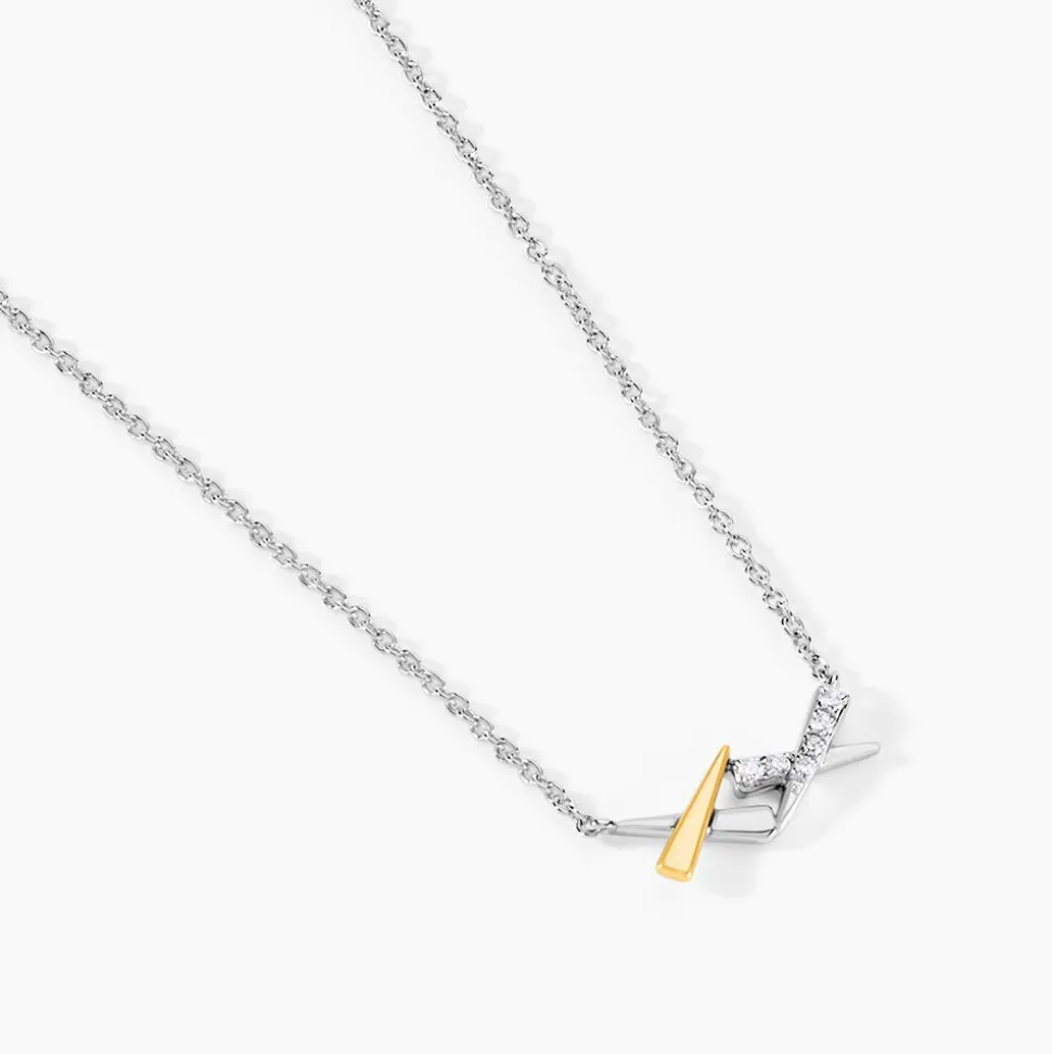 Collier Or Jaune Argent Blanc Oxyde De Zirconium