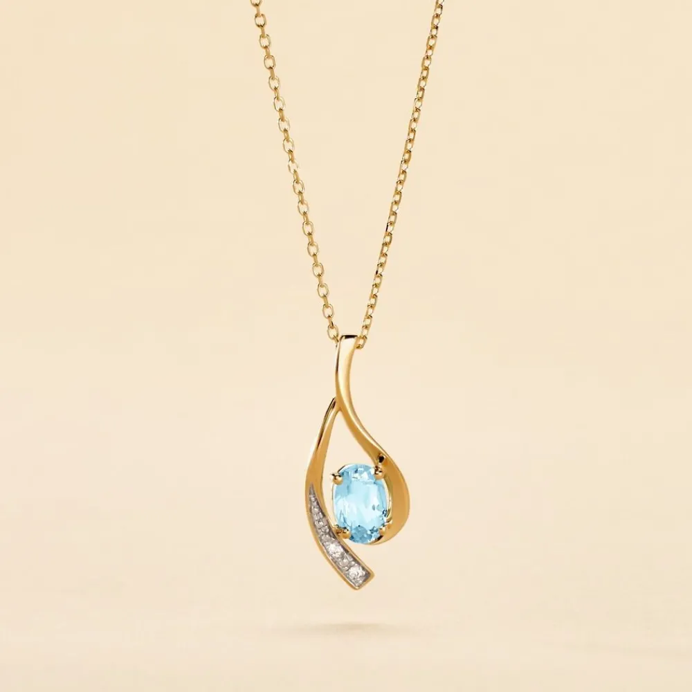 Marc Orian Colliers|Colliers Avec Pierres > Collier Or Jaune Sagesse Topaze Oxydes De Zirconium or jaune topaze bleu sky