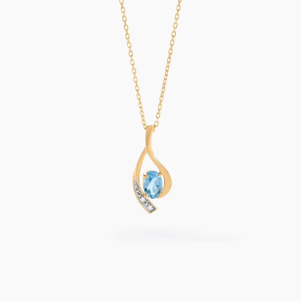 Marc Orian Colliers|Colliers Avec Pierres > Collier Or Jaune Sagesse Topaze Oxydes De Zirconium or jaune topaze bleu sky