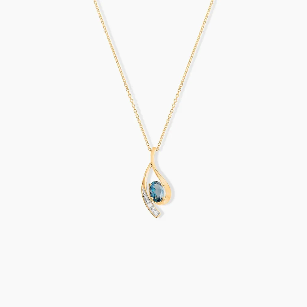 Marc Orian Colliers|Colliers Avec Pierres > Collier Or Jaune Sagesse Topaze Oxydes De Zirconium or jaune topaze london blue