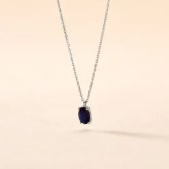 Collier Ovale Or Blanc Saphir