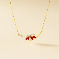 Collier Petale Or Bicolore Rubis Et Diamant