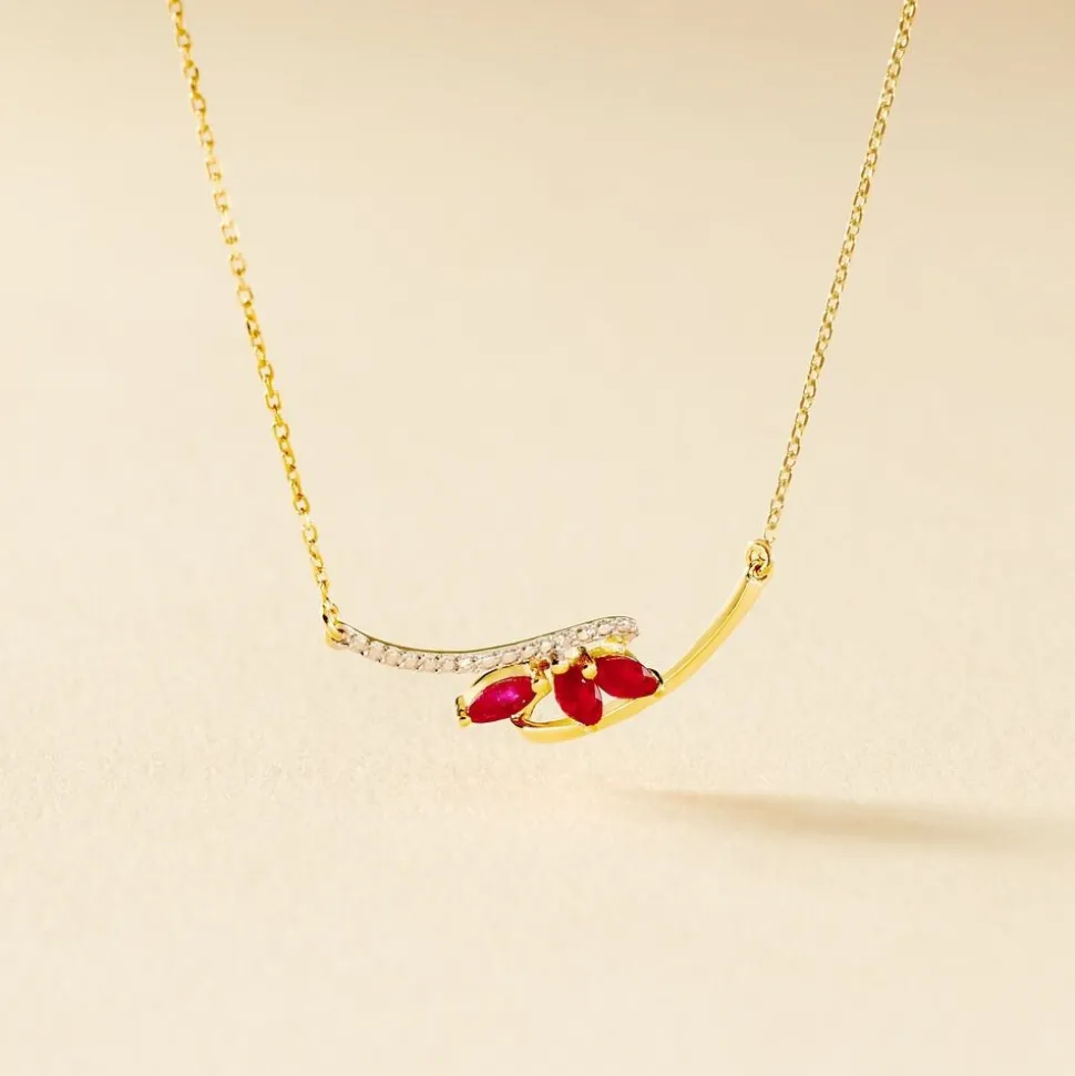 Collier Petale Or Bicolore Rubis Et Diamant