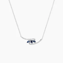 Collier Petale Or Blanc Saphir Et Diamant