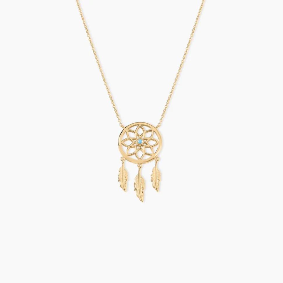 Collier Plaqué Or Jaune Attrape Rêves Turquoise