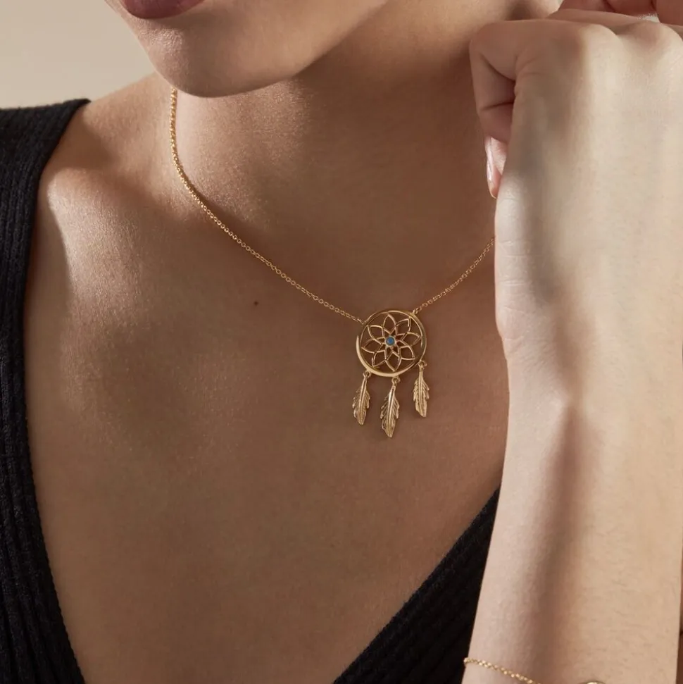 Collier Plaqué Or Jaune Attrape Rêves Turquoise