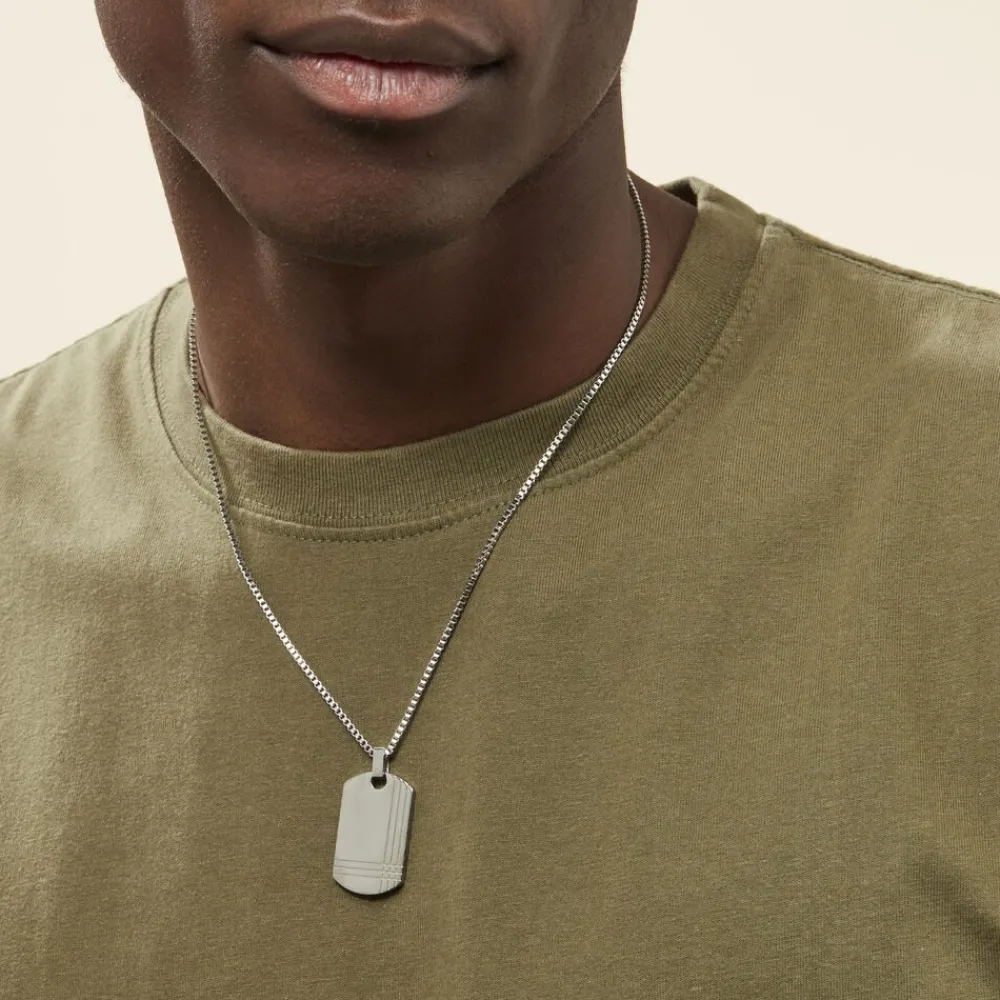 Marc Orian Colliers Fantaisie|Colliers > Collier Quadrillage Acier Blanc