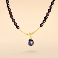 Marc Orian Parures De Mariage|Colliers > Collier Stella-Rose Or Jaune Perle De Culture or jaune perle noir