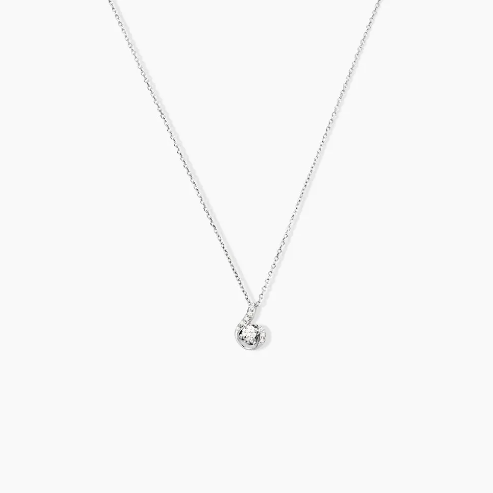 Collier Vrille Accompagnee Or Blanc Diamant