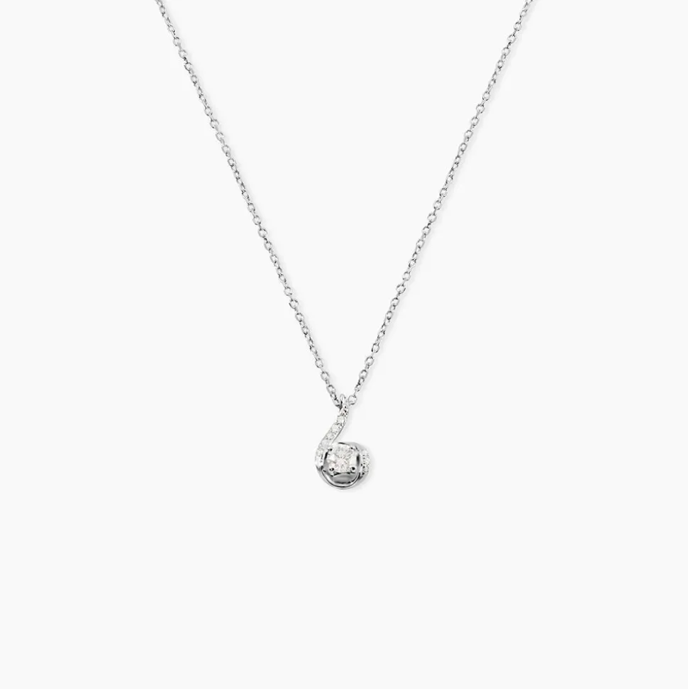 Collier Vrille Accompagnee Or Blanc Diamant