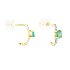 Demi Créoles Barrett Or Jaune Emeraude Diamant