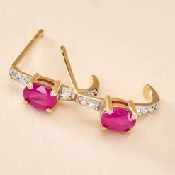 Demi Créoles Barrett Or Jaune Rubis Diamant