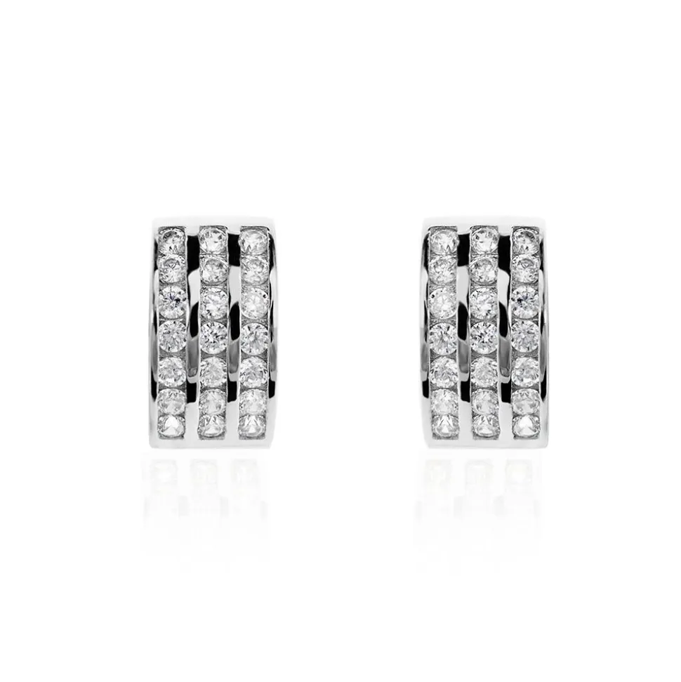 Demi Créoles Or Blanc Jacobea Oxyde De Zirconium