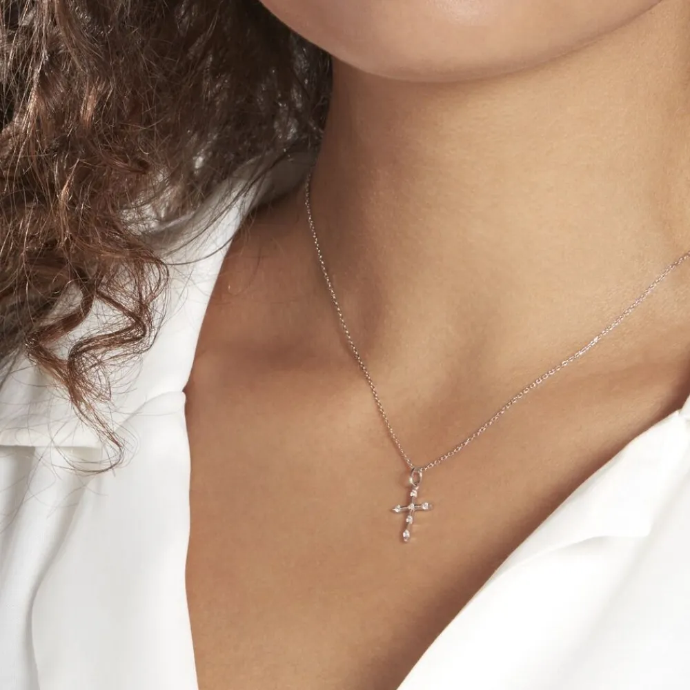 Marc Orian Bijoux Zirconium|Pendentifs > Pendentif Ageda Croix Or Blanc Oxyde De Zirconium