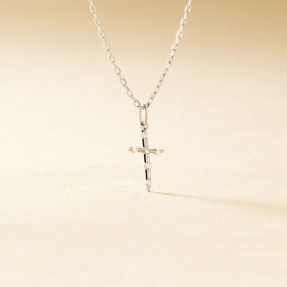 Marc Orian Bijoux Zirconium|Pendentifs > Pendentif Ageda Croix Or Blanc Oxyde De Zirconium