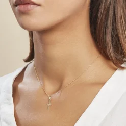 Marc Orian Pendentifs|Cadeaux Communion > Pendentif Aidana Croix Striee Or Jaune