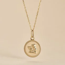 Marc Orian Pendentifs|Pendentifs Personnalisés > Pendentif Ange Rond Cisele Or Jaune