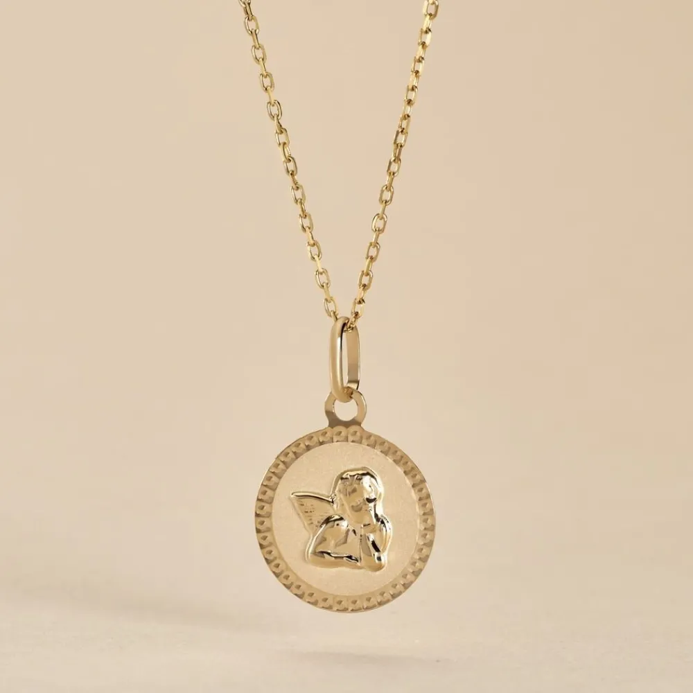 Marc Orian Pendentifs|Pendentifs Personnalisés > Pendentif Ange Rond Cisele Or Jaune