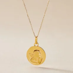 Marc Orian Pendentifs|Pendentifs Personnalisés > Pendentif Ange Rond Effet Diamante Or Jaune