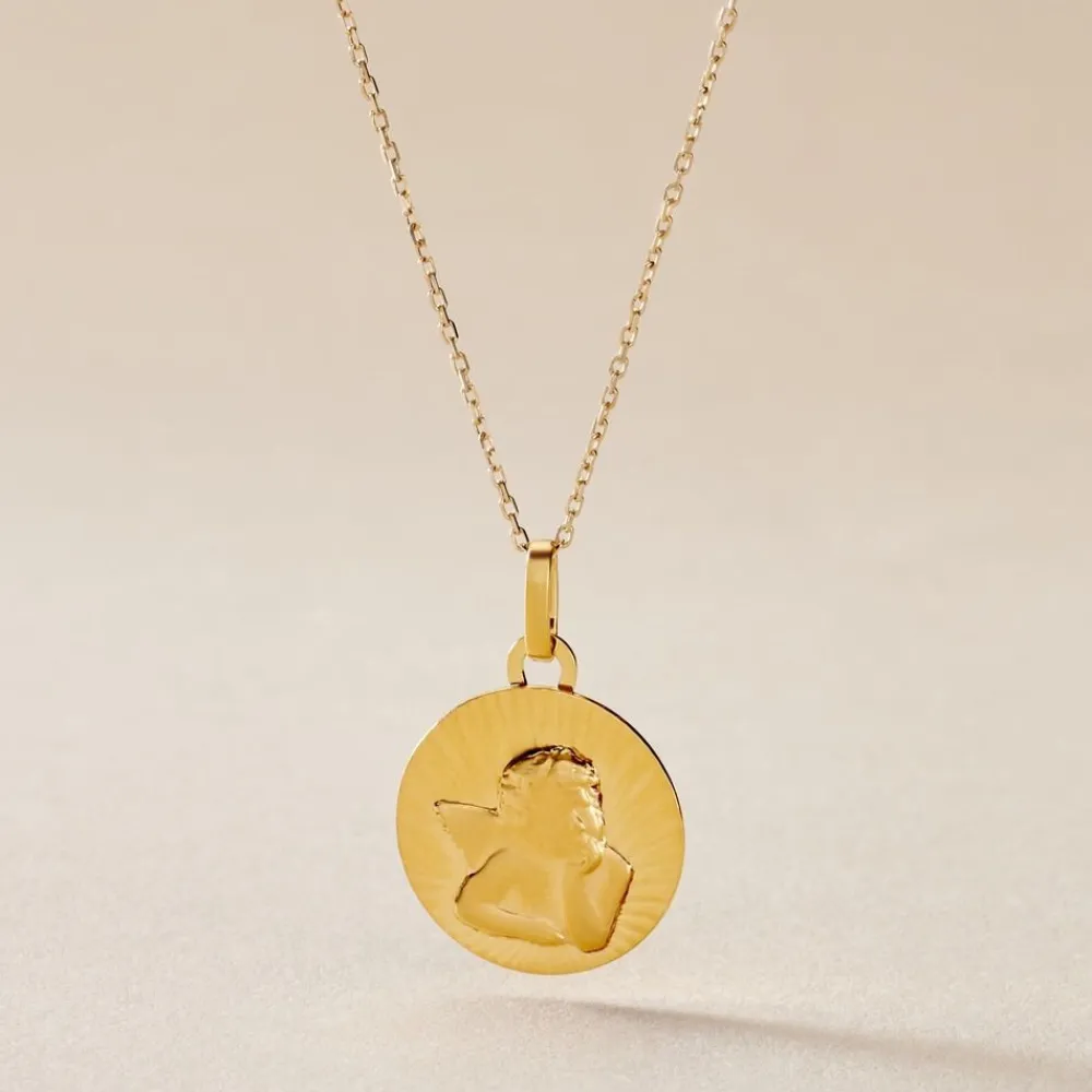 Marc Orian Pendentifs|Pendentifs Personnalisés > Pendentif Ange Rond Effet Diamante Or Jaune