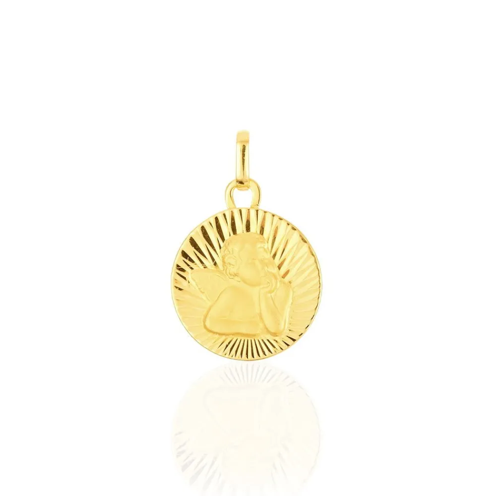 Marc Orian Pendentifs|Pendentifs Personnalisés > Pendentif Ange Rond Effet Diamante Or Jaune