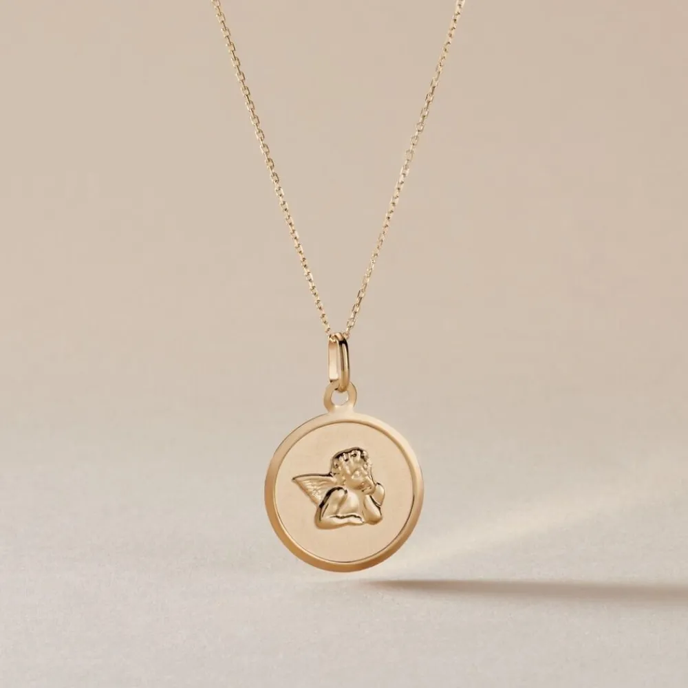 Marc Orian Pendentifs|Pendentifs Personnalisés > Pendentif Ange Rond Or Jaune