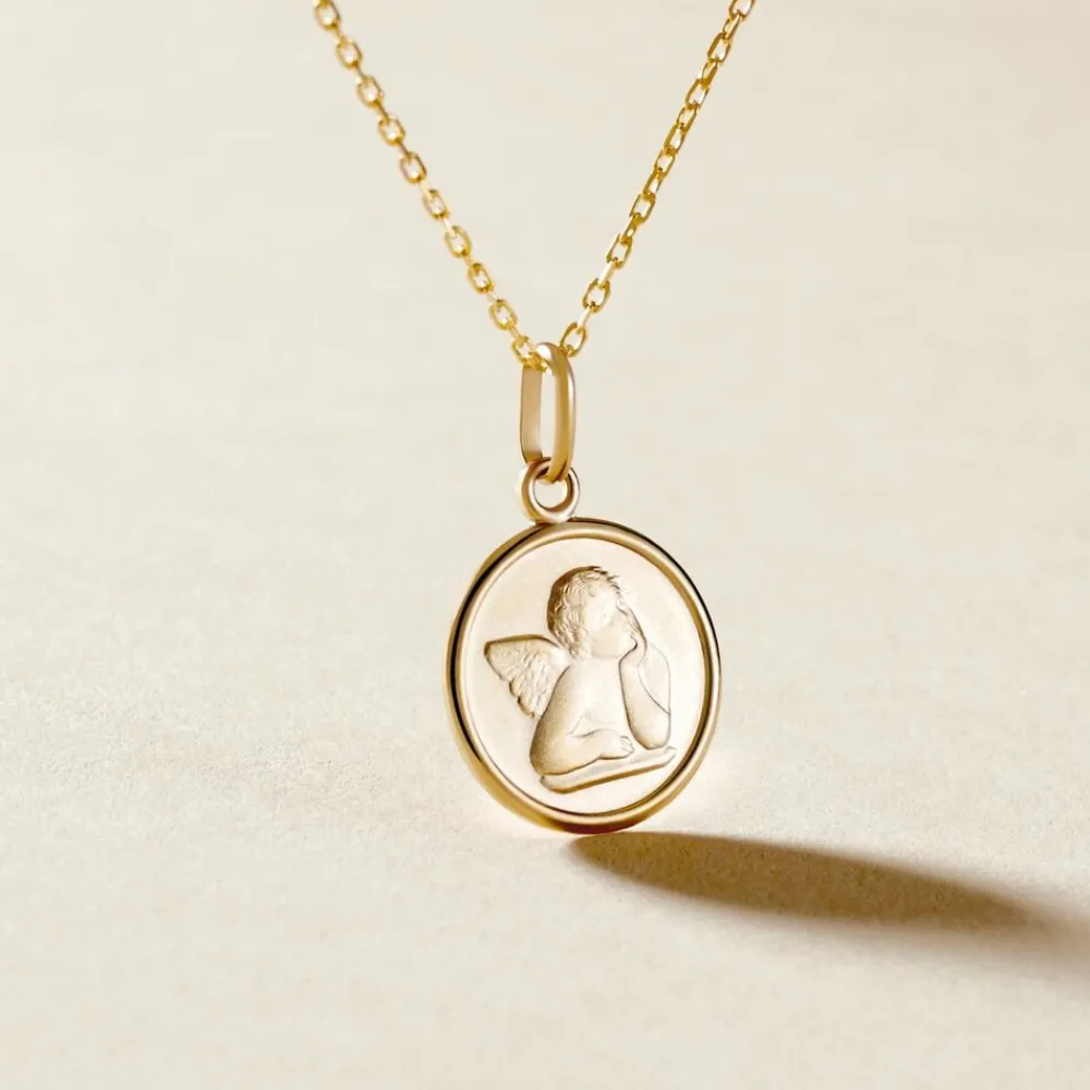 Marc Orian Pendentifs|Pendentifs Personnalisés > Pendentif Ange Rond Or Jaune