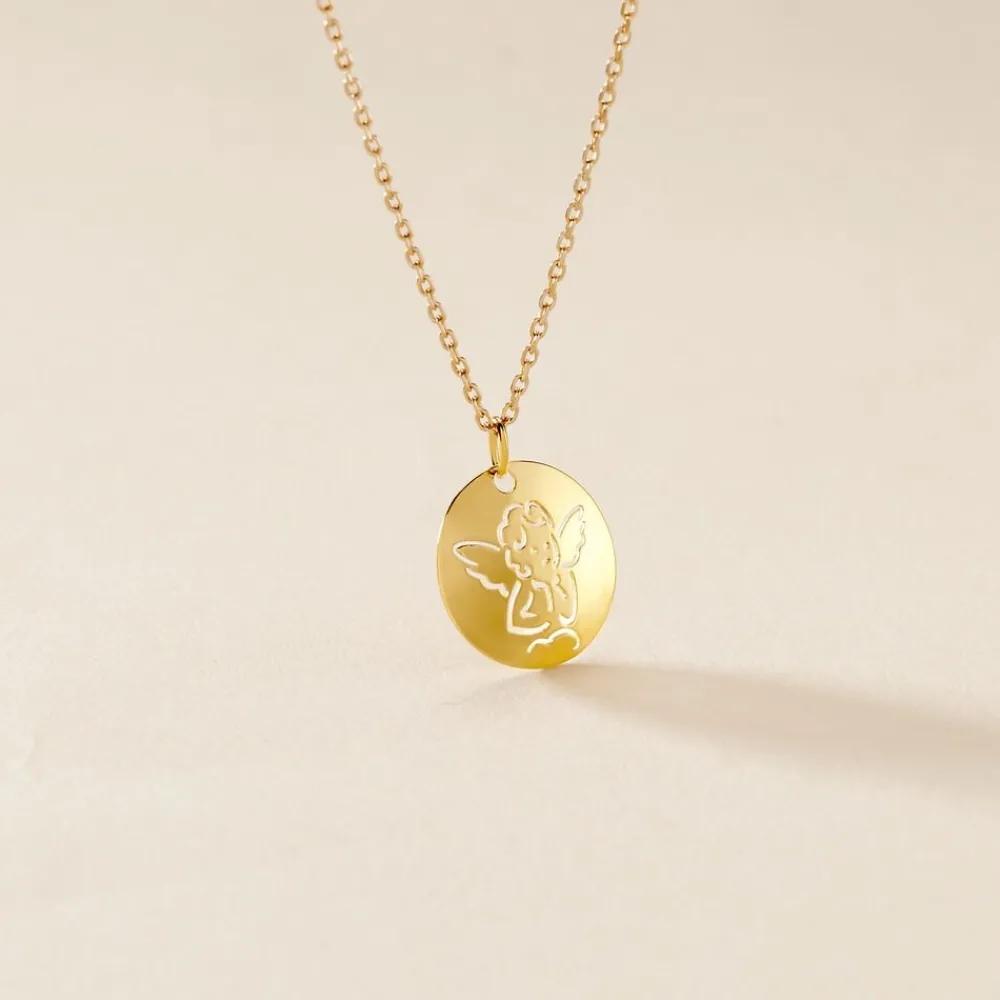 Marc Orian Pendentifs|Cadeaux Baptême > Pendentif Ange Rond Or Jaune
