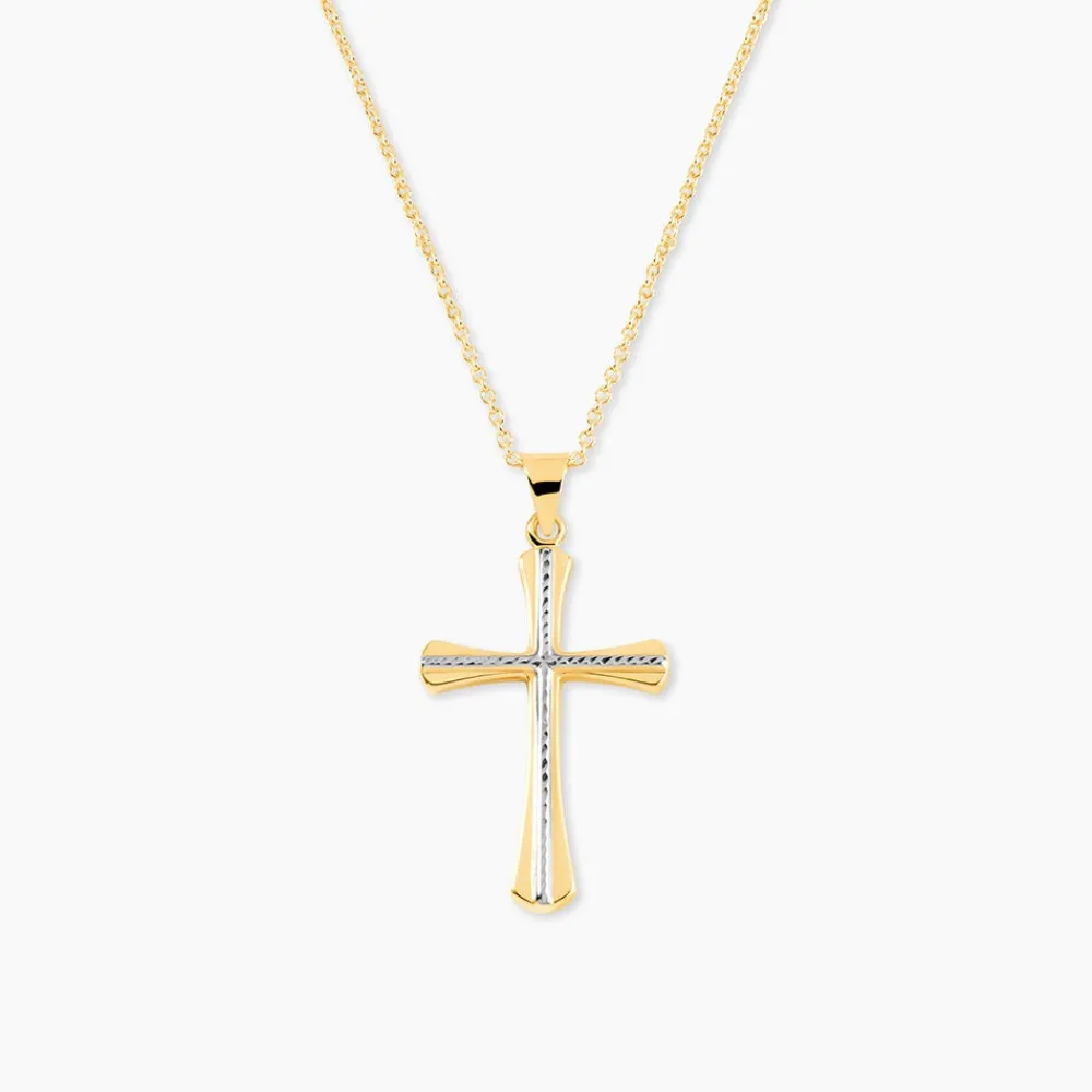 Marc Orian Pendentifs|Cadeaux Communion > Pendentif Benny Croix Ciselee Or Bicolore