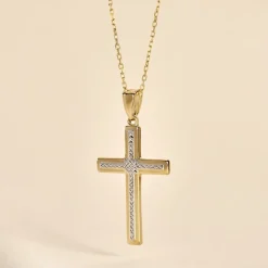 Pendentif Benny Croix Ciselee Or Bicolore