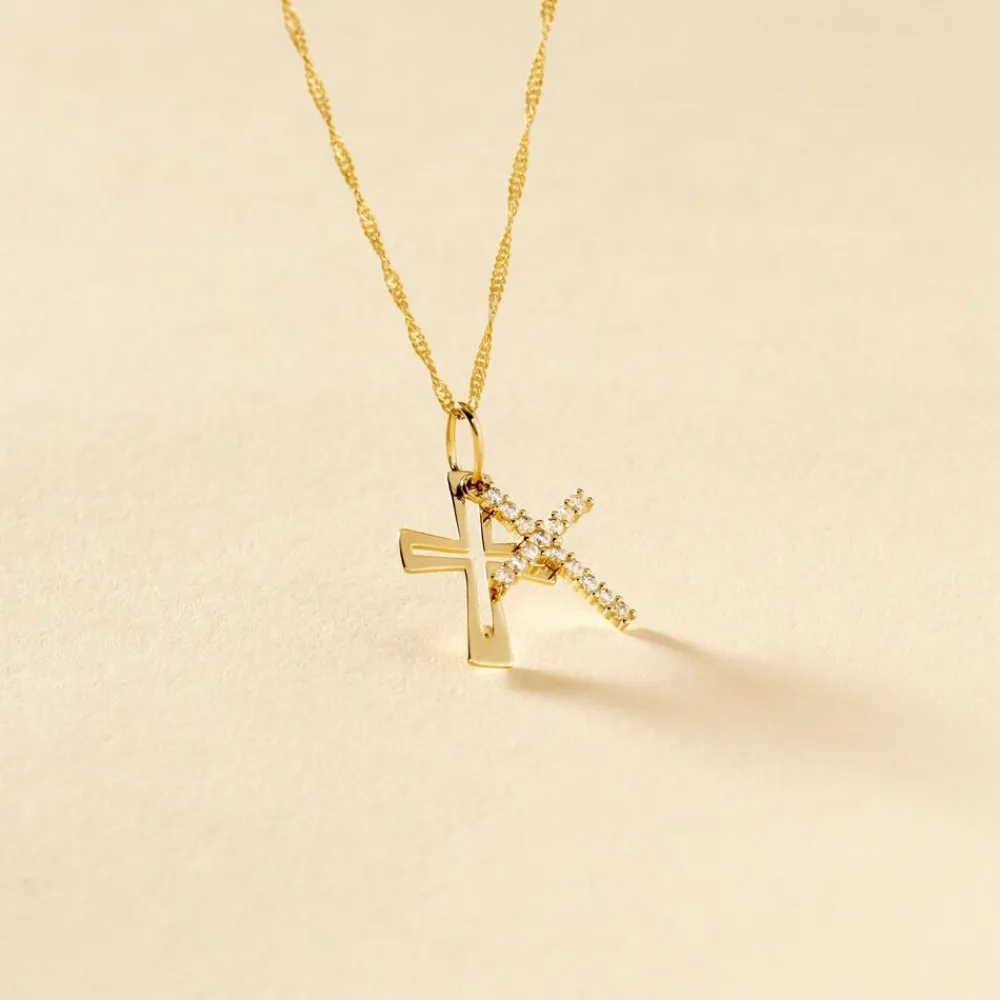 Marc Orian Bijoux Zirconium|Pendentifs > Pendentif Canice Croix Or Jaune Oxyde De Zirconium