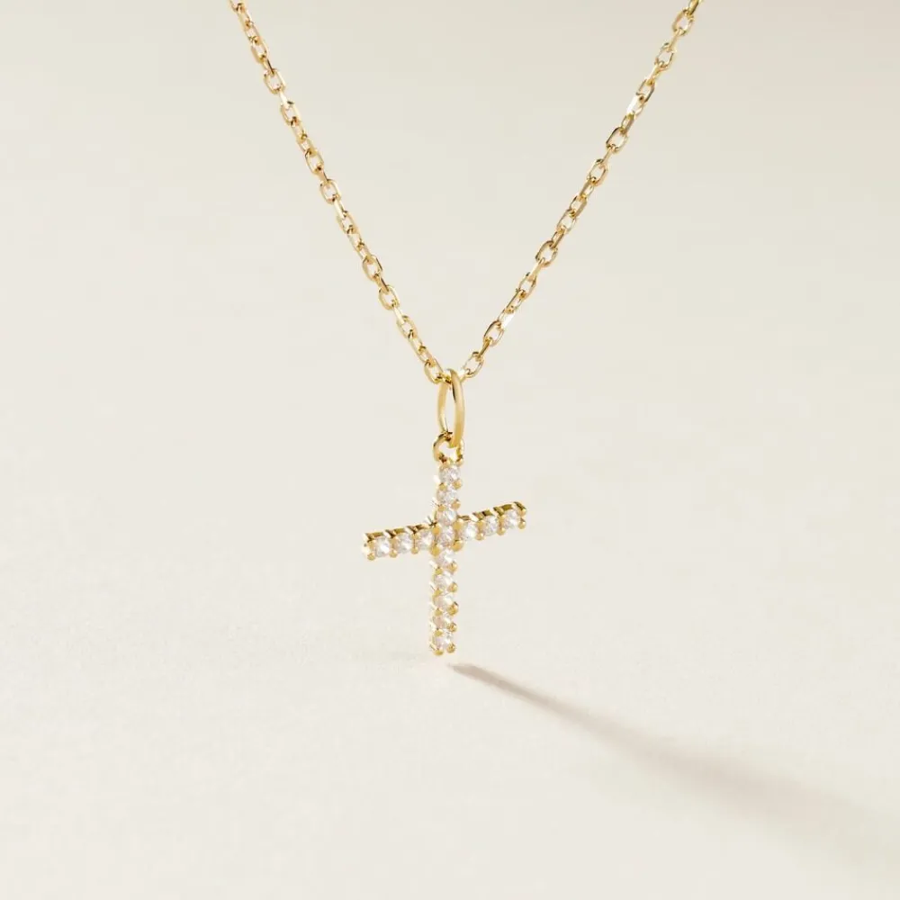 Marc Orian Bijoux Zirconium|Pendentifs > Pendentif Glacen Croix Or Jaune Oxyde De Zirconium