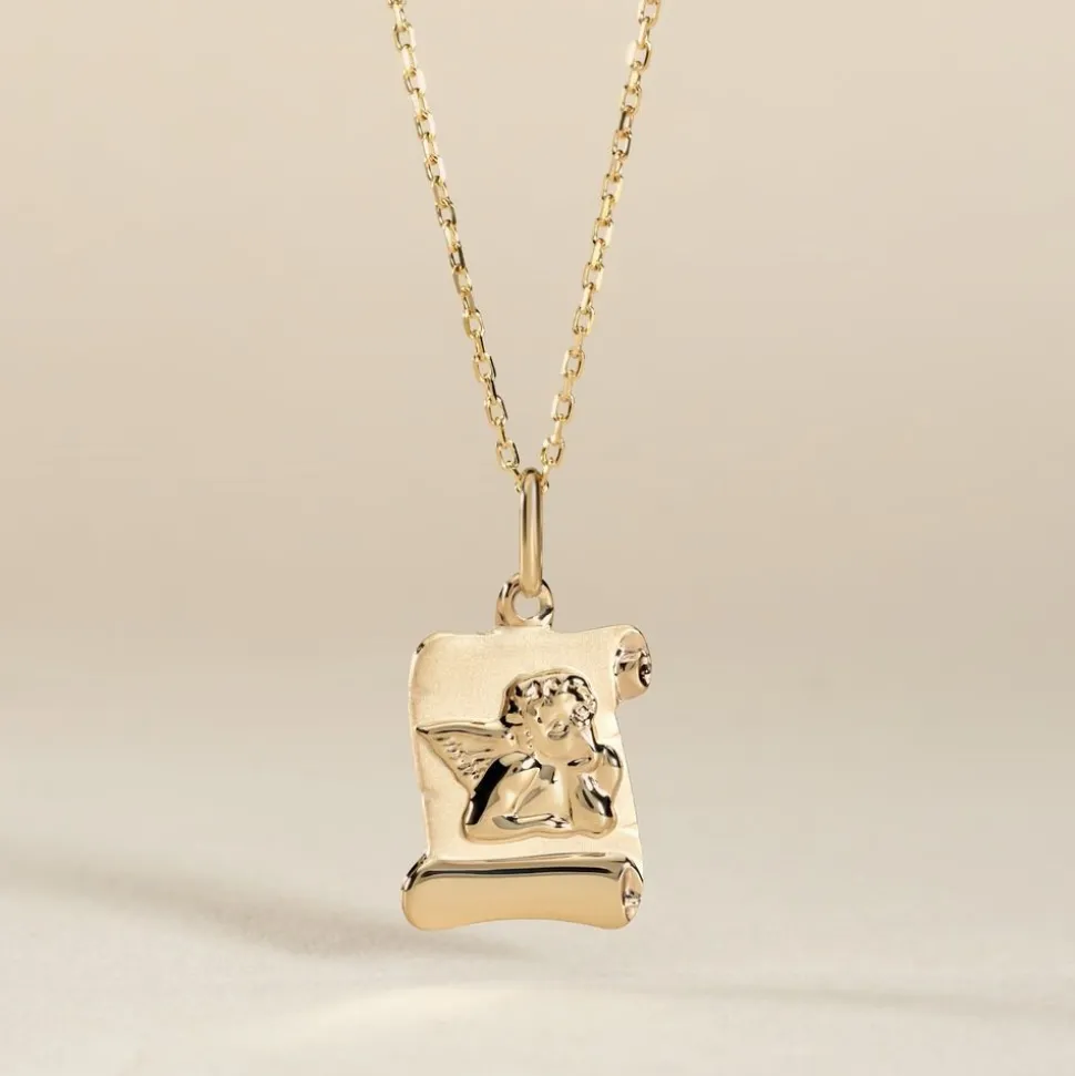 Pendentif Hanne Ange Parchemin Or Jaune