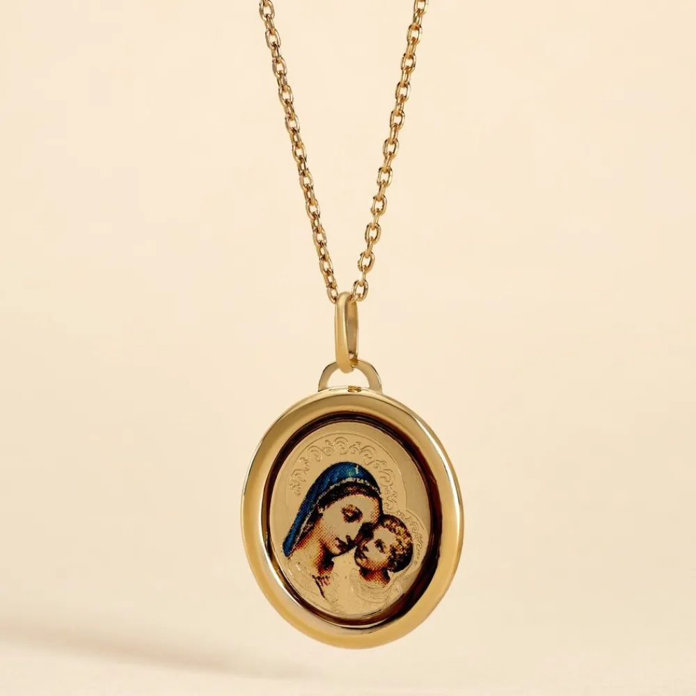 Marc Orian Pendentifs|Bijoux Homme > Pendentif Maryame Vierge A L'enfant Ovale Or Jaune