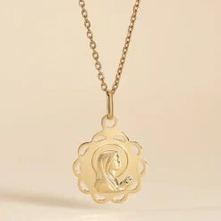 Pendentif Vierge Rond Dentelle Or Jaune