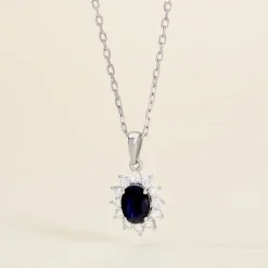Pendentif Vladimir Or Blanc Saphir Et Diamant
